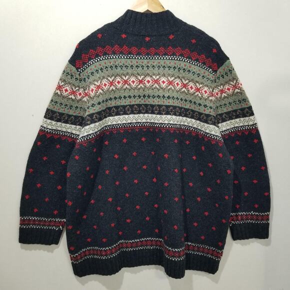 Lauren Ralph Lauren Sweater Mens 2X Fair Isle Quarter Zip Lambswool Hand Knit - Picture 2 of 7